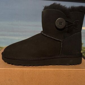 UGG Black Mini Boots with Button Accent